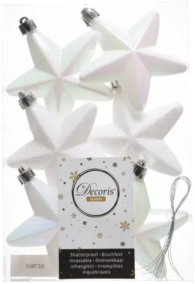 Набор елочных игрушек Звездочка ясная 6 шт, белый ирис, 8*8 см, Kaemingk (027865)