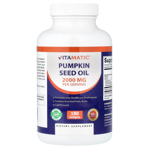 Vitamatic, тыквенное масло, 180 капсул (1000 мг в 1 капсуле)