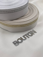 Репсовая лента белая с золотистыми полосками