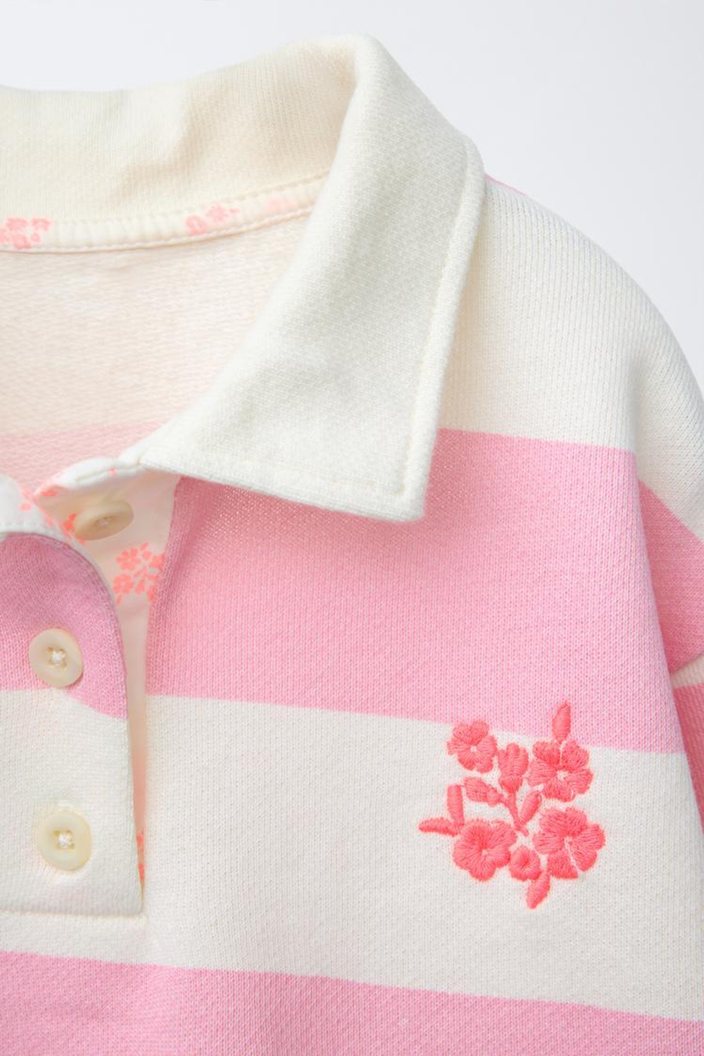 ZARA ТОЛСТОВКА ПОЛО В ПОЛОСКУ С ВЫШИВКОЙ, МЯГКИЙ РОЗОВЫЙ