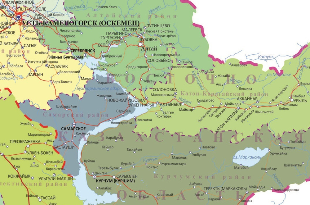 Карта Республики Казахстан подробная с выделенными цветом областями и районами областей 2025 год ,150см х 230 см.