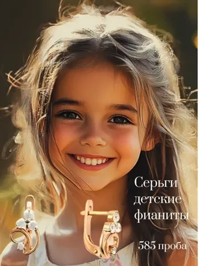 Серьги детские из золота с фианитами