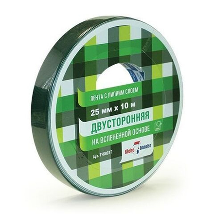 Двусторонняя зеркальная лента, каучуковый клей, 25мм * 10м, белая, Klebebander TFK007T