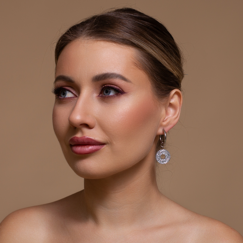 Серьги - Конго с Подвесками - Серебряный Блеск/Белый