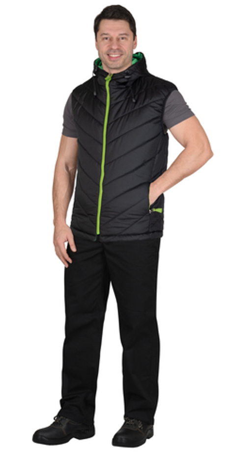 Жилет СИРИУС-СТИЛЬ черный с зеленой отделкой