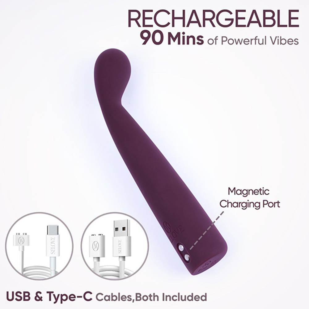 Фиолетовый вибратор 17,5см с гладкой поверхностью для стимуляции точки G Selove TouchBend Slim Curved G-Spot Vibrator with Flexible Neck Purple