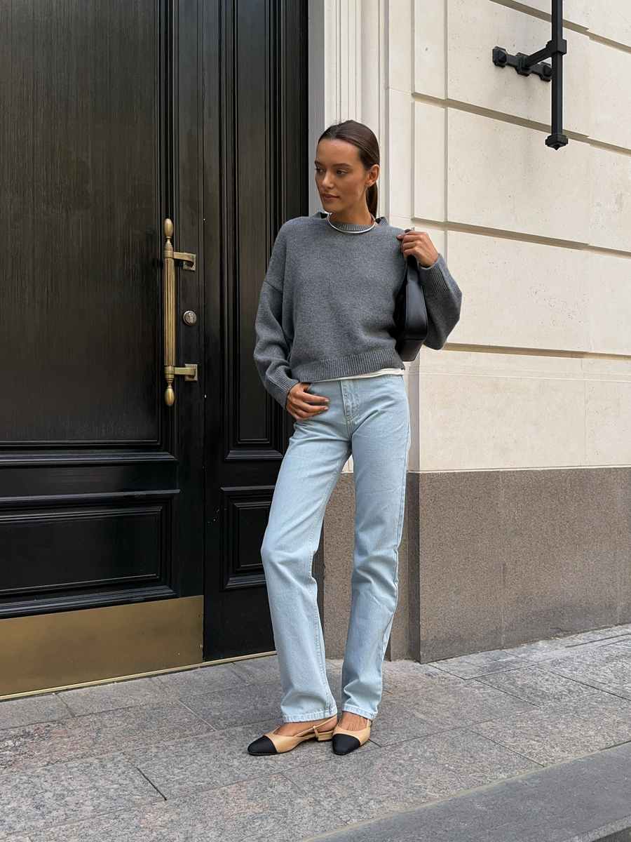 Джемпер из шерсти укороченный серый