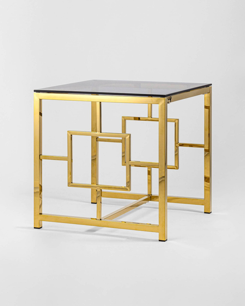 Журнальный столик 55*55 БРУКЛИН стекло smoke сталь золото