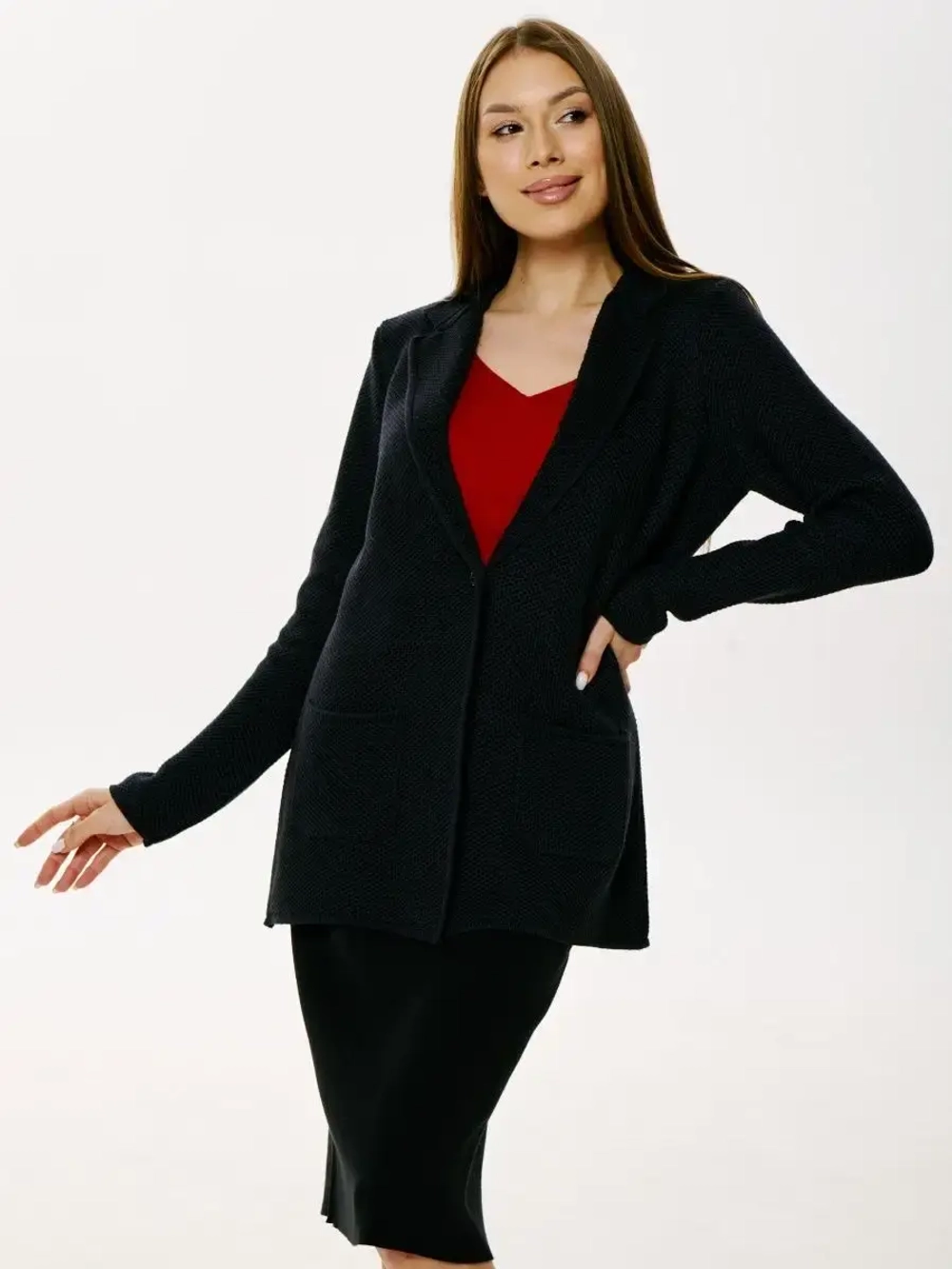 Пиджак вязаный, кардиган на пуговице.