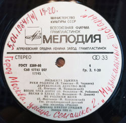 Винтажная виниловая пластинка LP Людмила Зыкина Ludmila Zykina (СССР 1982)