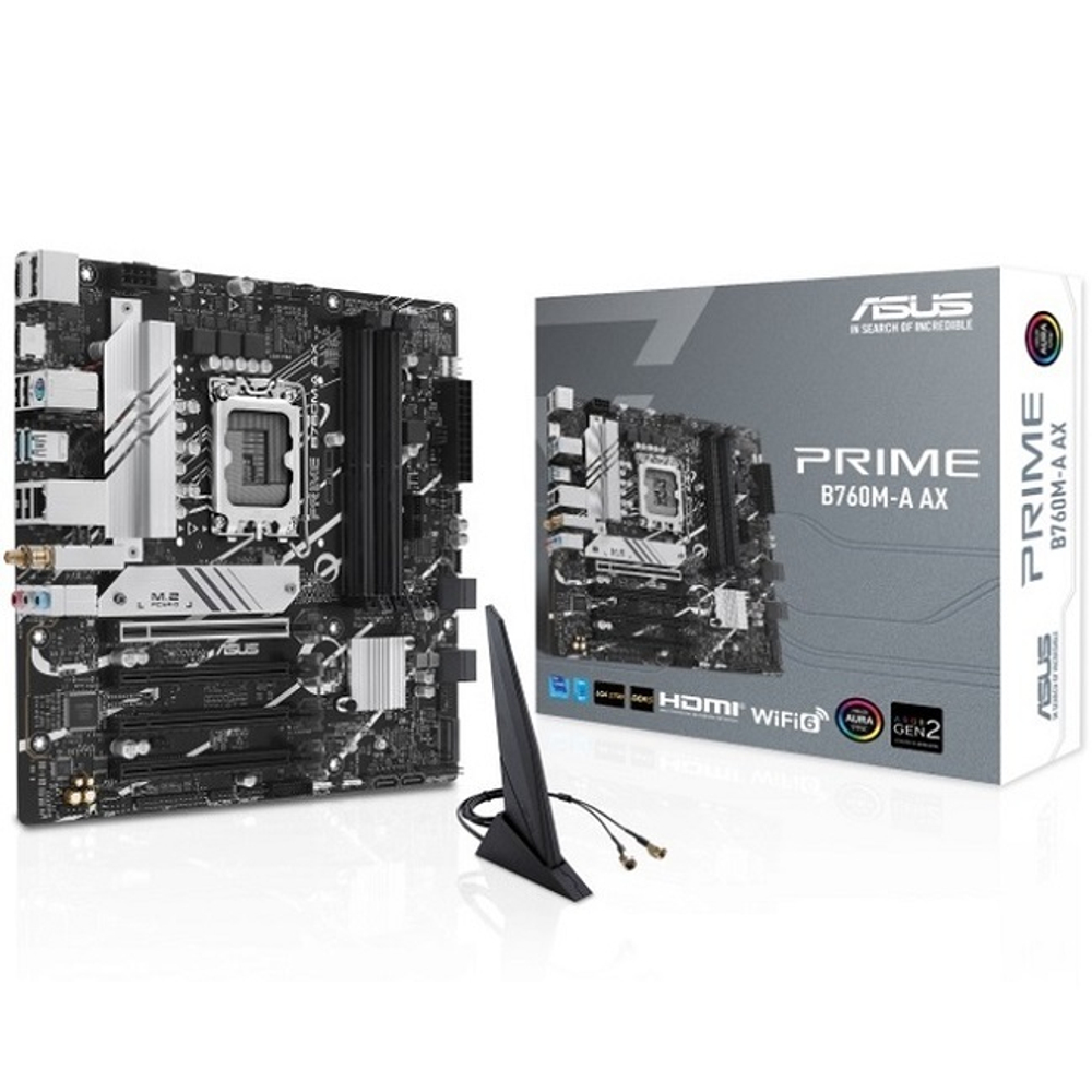Материнская плата ASUS PRIME B760M-A AX (LGA1700/Z760/4xDDR5/4xPCI-Ex16/1xPCI-Ex1/2xM.2/SB/GLAN/BT/Wi-Fi/DP/HDMI/mATX)