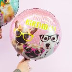 Шар (18''/46 см) Круг, С Днем Рождения (милые щенки), 1 шт.