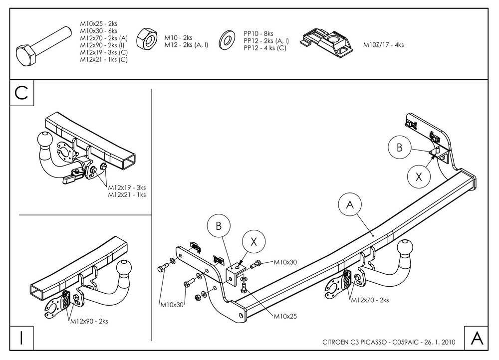 Фаркоп оцинкованный Galia C059A для Citroen C3 Picasso 2009-2017(паспорт и сертификат в комплекте)(без электрики)