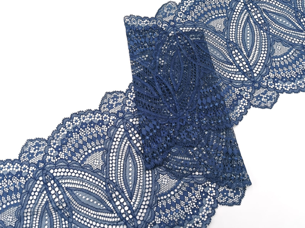 Эластичное кружево, 22 см, французский синий (синий с оттенком графит), (Арт: EK-2719), м