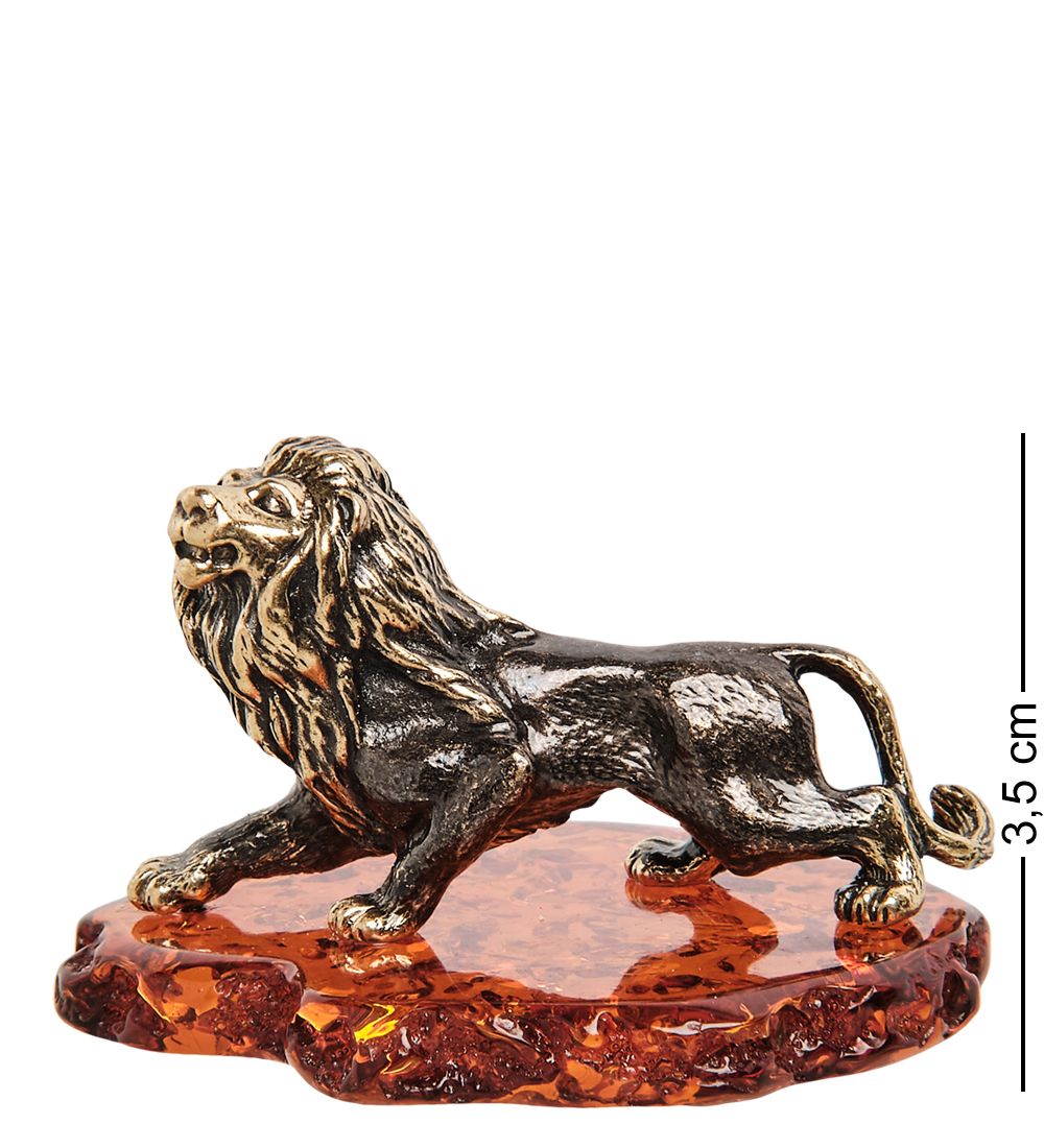 Народные промыслы AM-1081 Фигурка «Лев охотник» (латунь, янтарь)