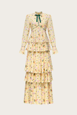 ПЛАТЬЕ-МАКСИ ИЗ ЖЕЛТОЙ ВИСКОЗЫ С ЛЮРЕКСНОЙ НИТЬЮ