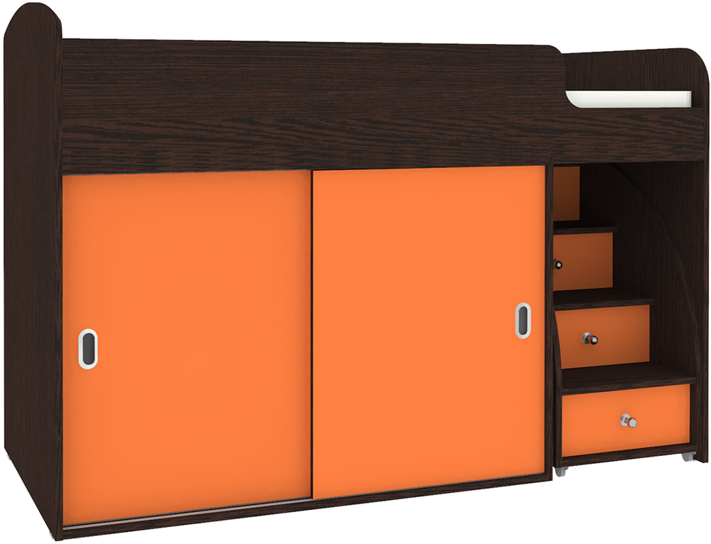 Кровать-чердак КарИВи Малыш Купе Венге Оранжевый