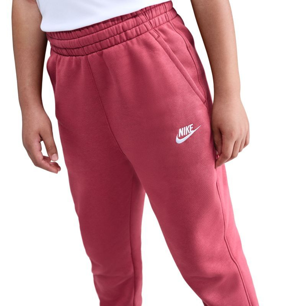Брюки для девочки теннисные Nike Kids Sportswear Club Fleece High-Waisted Fitted - sweet beet/white