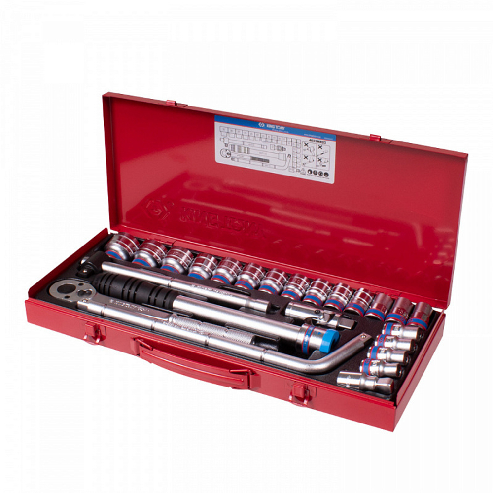 KING TONY (4033MR03) Набор торцевых головок с принадлежностями 1/2", 12-гранные, 10-32 мм, 24 предмета