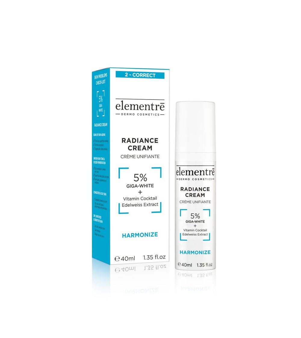 Отбеливающий крем - 5% GIGA-WHITE RADIANCE CREAM 40 ml от Elementrè Dermo Cosmetics, Швейцария, способствует выравниванию тона кожи, помогает уменьшить видимость пигментации и постакне , придает коже естественное сияние, улучшает внешний вид тусклой и уставшей кожи, поддерживает увлажненность и комфорт кожи