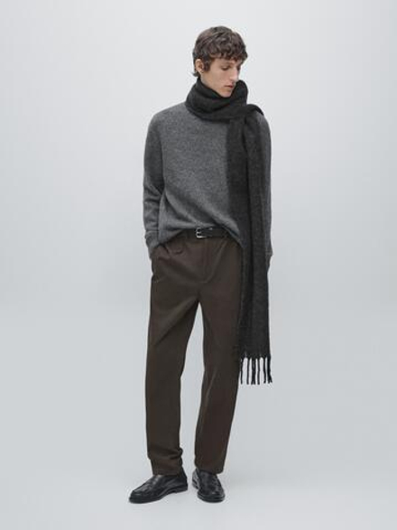 Massimo Dutti Брюки-джоггеры из смесовой хлопковой ткани, коричневый