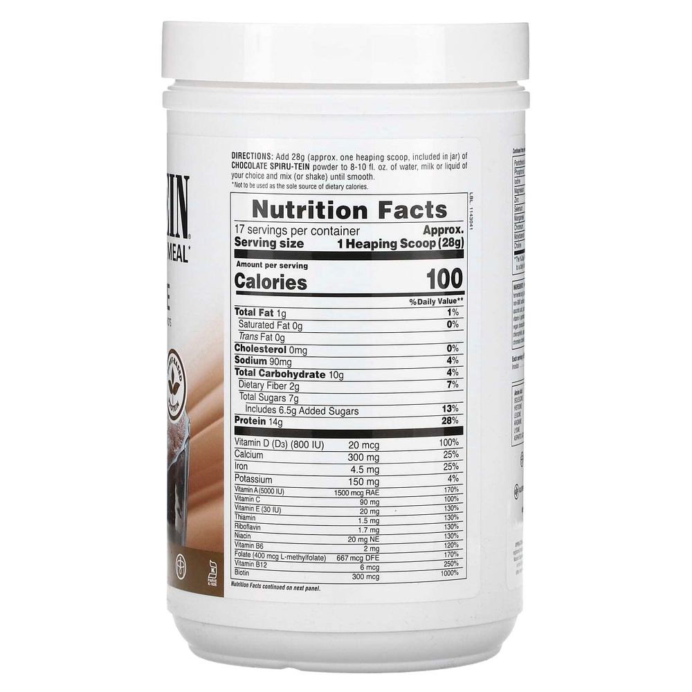 NaturesPlus, Spiru-Tein, протеиновый порошок, со вкусом шоколада, 476 г (1,05 фунта)