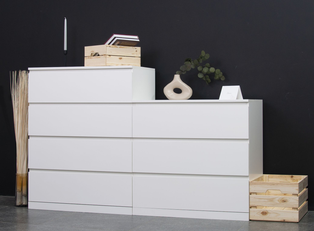 Комод белый Марм с 4 глубокими ящиками 80х48х101 см / высокий комод для вещей в скандинавском стиле