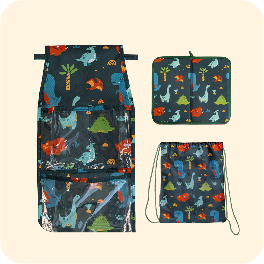 Набор для детского сада: кармашек, коврик, мешок. Динозавры принт