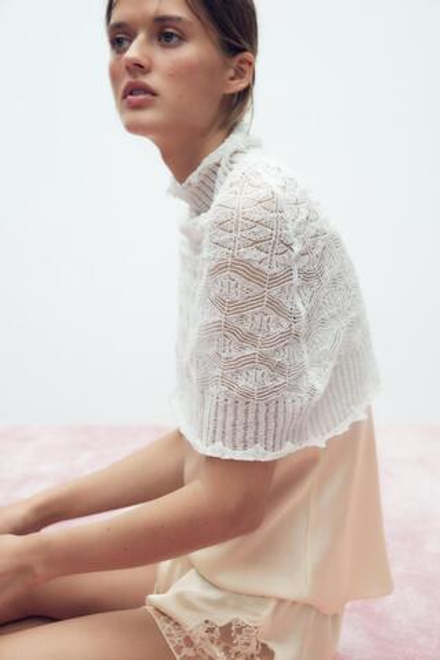 ZARA НАКИДКА С АЖУРНЫМ УЗОРОМ, БЕЛЫЙ