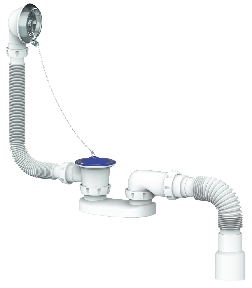 S12 CИФОН ДЛЯ ВАННЫ И ГЛУБОКОГО ПОДДОНА С ПЕРЕЛИВОМ И ГИБКИМ СОЕДИНЕНИЕМ д.40х 40/50 400мм