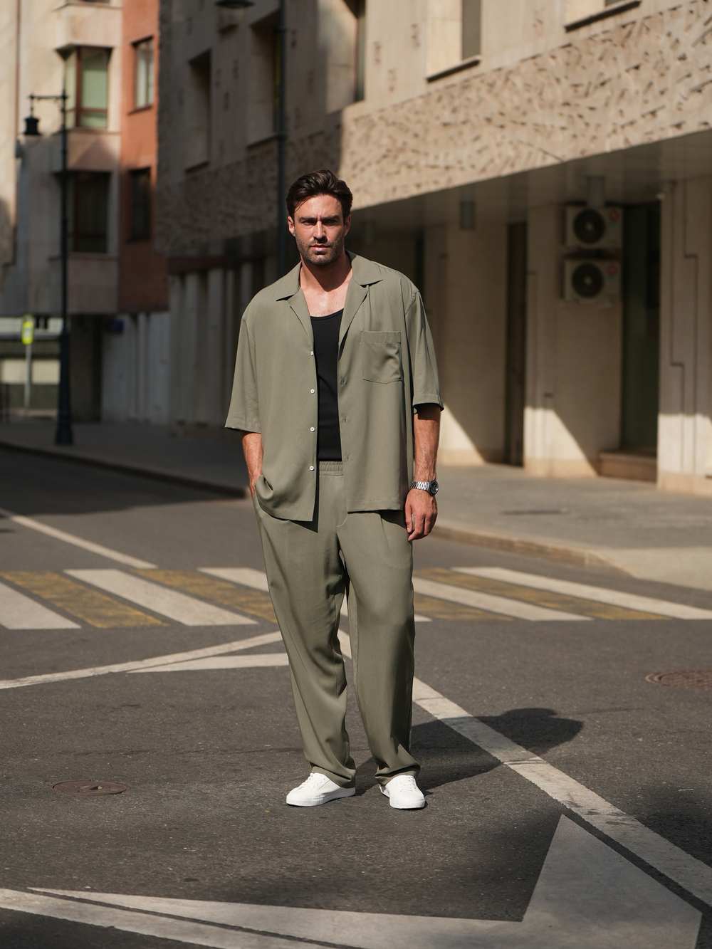 Брюки широкие легкие | olive