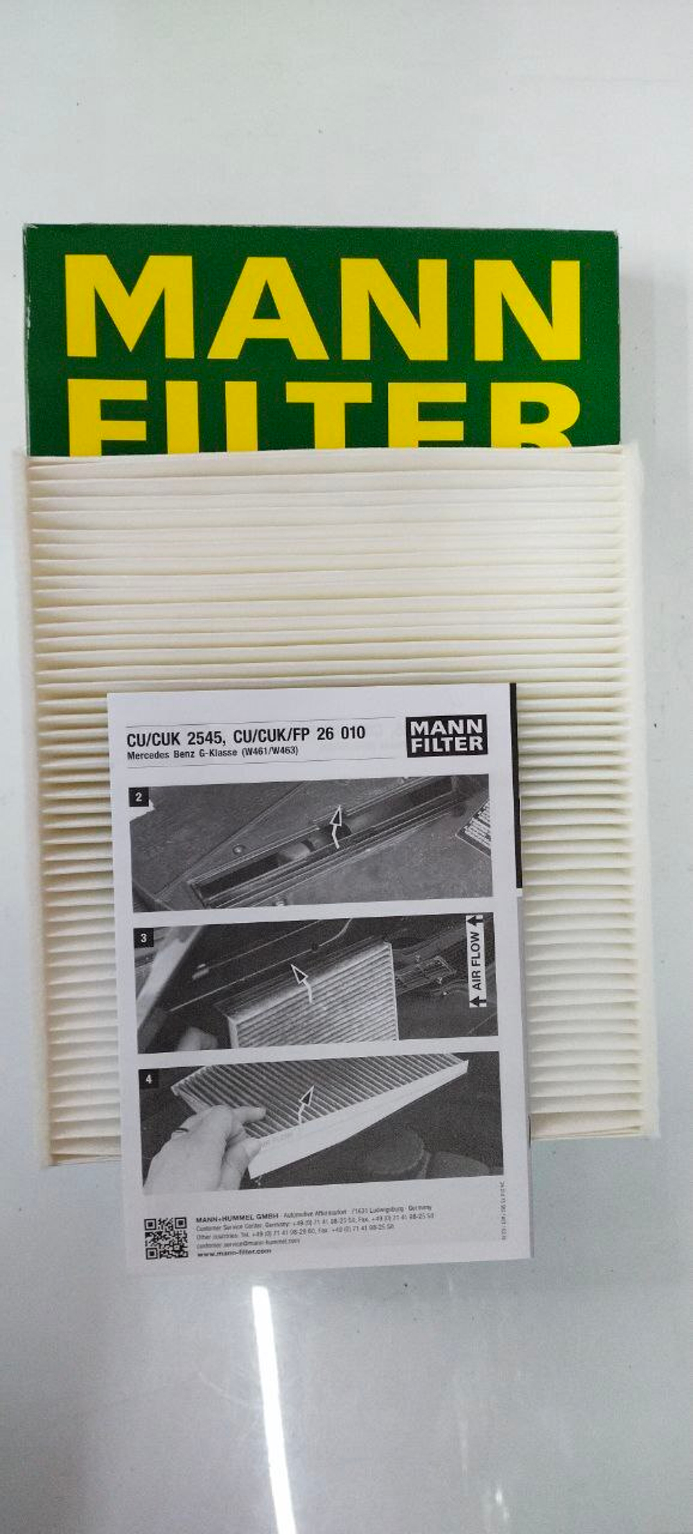 Воздушный фильтр салона MANN-FILTER арт. CU26010
