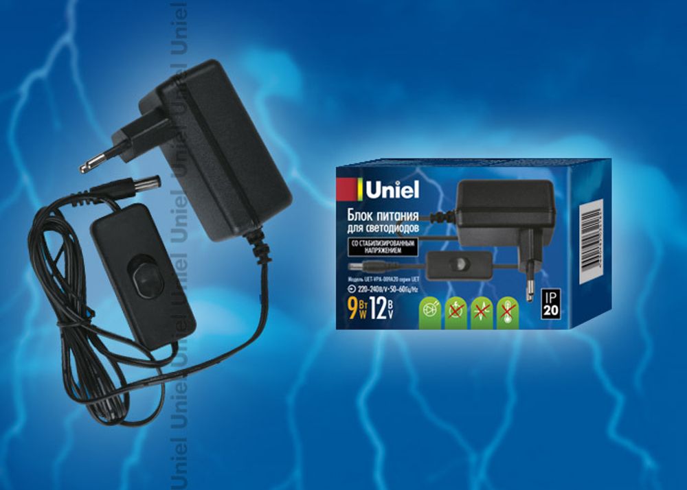 UET-VPA-009A20 Блок питания для светодиодов с вилкой, 9 Вт, 12В, IP20