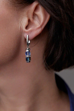 Серьги голубые и синие кубики, серебро