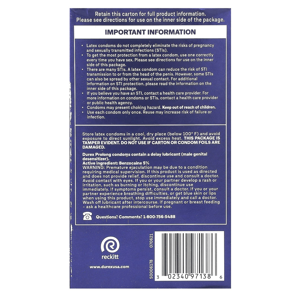 Durex, Prolong, Regular Fit, 12 шт.