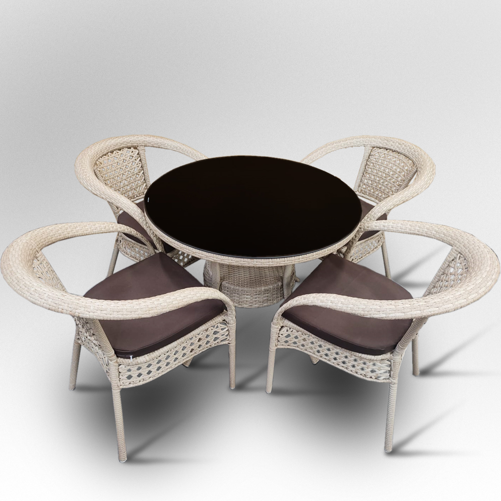 Обеденная группа из искусственного ротанга стол Сантос + 4 кресла Руардин Wood