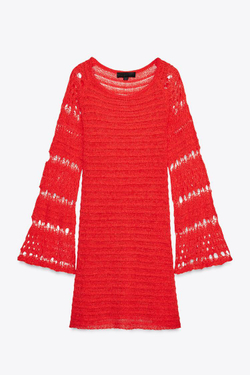 ZARA КОРОТКОЕ ТРИКОТАЖНОЕ ПЛАТЬЕ, КРАСНЫЙ/КОРАЛЛОВЫЙ