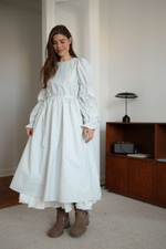 Платье Муза из фланели, Белый с нежными веточками