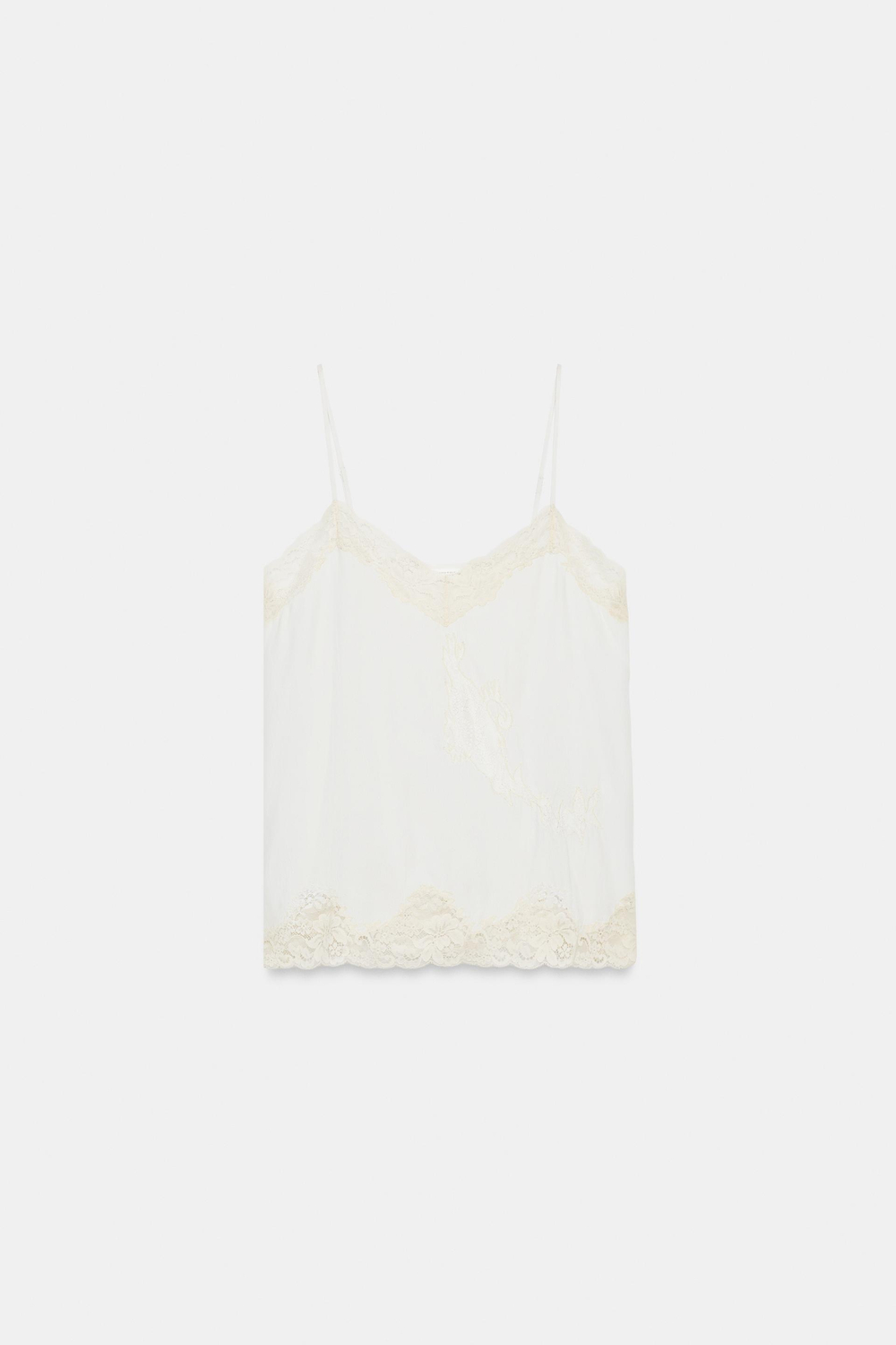 ZARA ТОП В БЕЛЬЕВОМ СТИЛЕ С КРУЖЕВОМ — ZW COLLECTION, ЖЕЛТОВАТО-БЕЛЫЙ