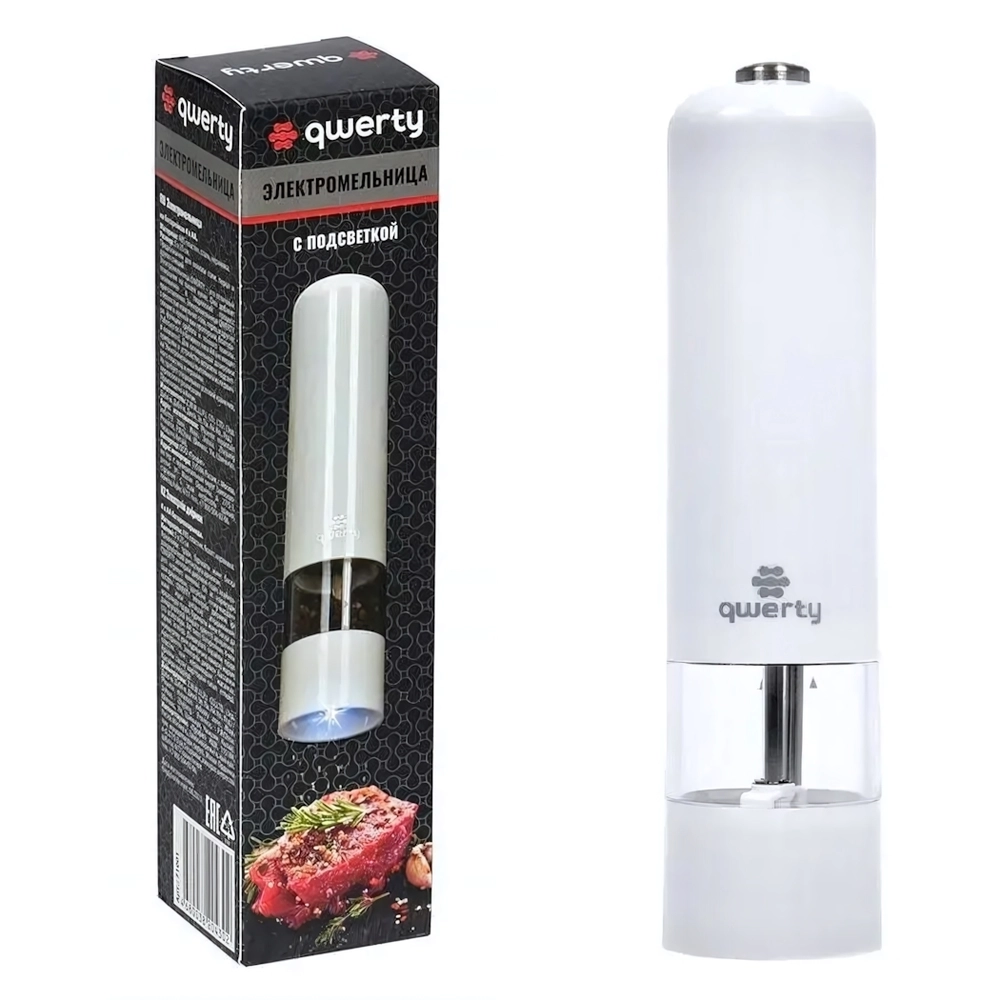 Электромельница перец/соль, пластик, 5см, Белый, на батарейках 4хАА (в комплект не вхо