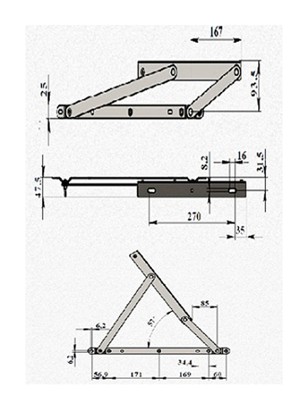 Механизм подъема кровати / ортопедического основания 502 комплект с газлифтами 405 мм 900 ньютон
