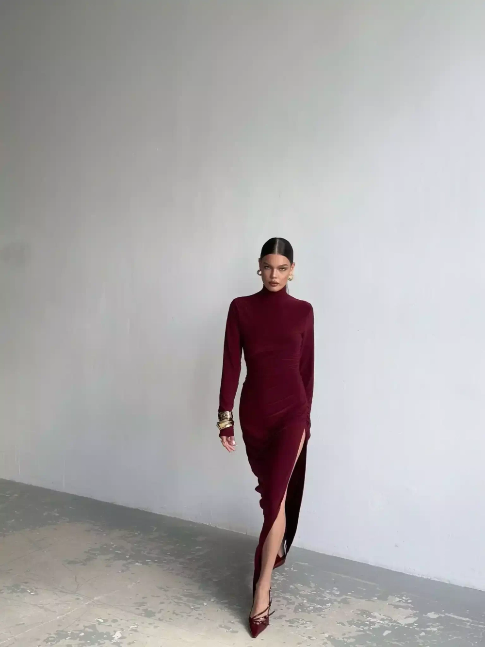 Maxi Dress with Side Draping and Slit