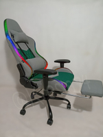 Геймерское кресло из ткани с RGB подсветкой. Серо-зелёное