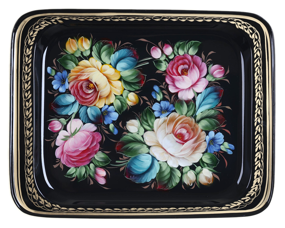 Жостовский поднос декоративный, размер 33х26 см (A13), металлический
