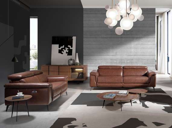 Двухместный диван с реклайнером Angel Cerda 5319-2P, коричневая кожа