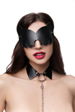 Черная закрытая кожаная маска с ушками кошки (Цвет: черный)