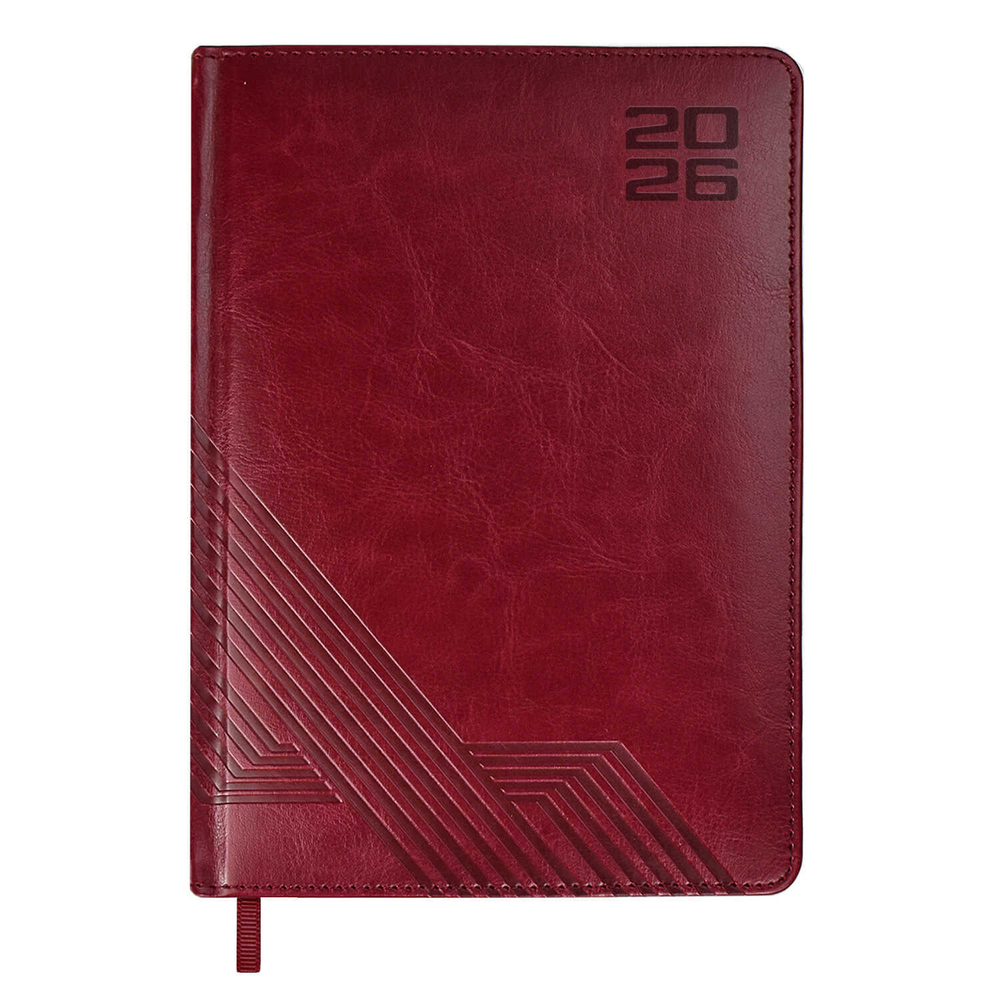 Ежедневник датированный 2026 ESCALADA, А5, 176 л., арт. 70220/ 15 САРИФ БОРДОВЫЙ (кожзам: 146x211 мм, твёрдый переплёт с поролоном, материал обложки: искусственная кожа "Сариф"; декор: блинтовое тиснение; способ крепления блока: ниткошвейный; вн. бло
