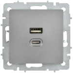 BRITE Розетка USB A+C 45Вт высокоскоростная зарядка РЮ11-2-БрС сталь IEK