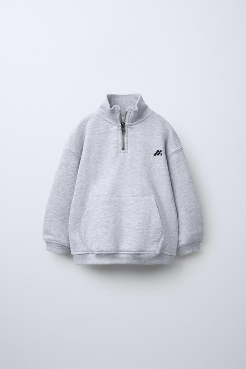 ZARA ТОЛСТОВКА С МОЛНИЕЙ И НАКЛАДНЫМ КАРМАНОМ, СЕРЫЙ С МЕЛАНЖЕВЫМ ЭФФЕКТОМ