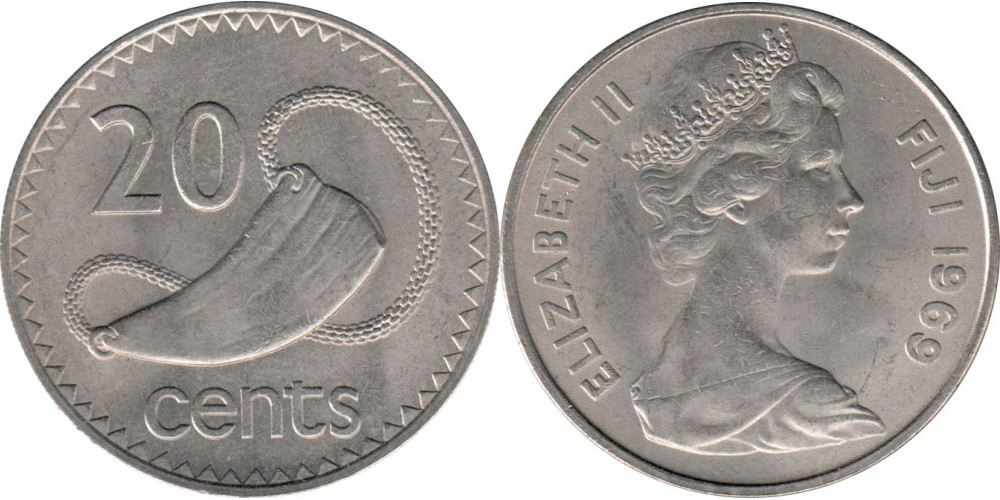 Фиджи 20 центов, 1969 - 1985 Королева Елизавета II XF